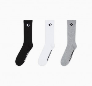 Converse 3-Pack Embroidered Crew Socks Zwart Wit Grijs | 5679-GRMJX