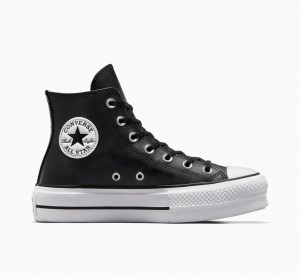 Converse Chuck Taylor All Star Lift Platform Leren Zwart Zwart Wit | 0834-JXEBU