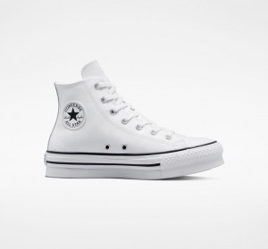 Converse Chuck Taylor All Star Lift Platform Leren Wit Zwart | 7840-AUHDK