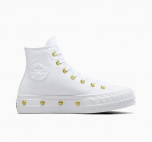 Converse Chuck Taylor All Star Lift Platform Star Studded Wit Wit Goud | 9612-FXHEQ