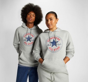 Converse Converse Go-To All Star Patch Standard-Fit Fleece Pullover Hoodie Grijs | 1872-OUWBS