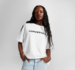 Converse Oversized Wordmark T-Shirt Wit | 7186-DOBFK