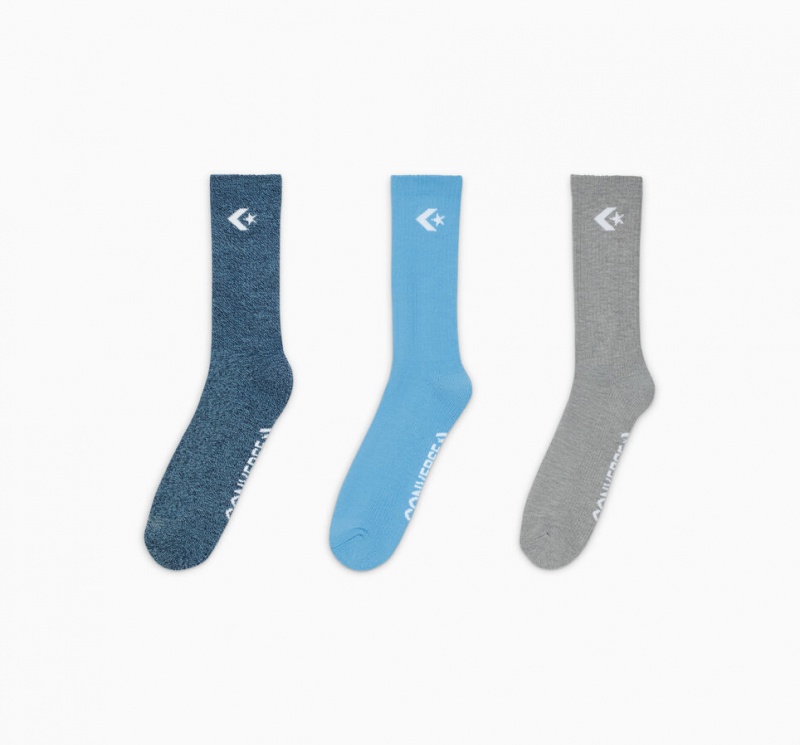 Converse 3-Pack Embroidered Crew Socks Blauw Blauw | 4712-LMWEQ