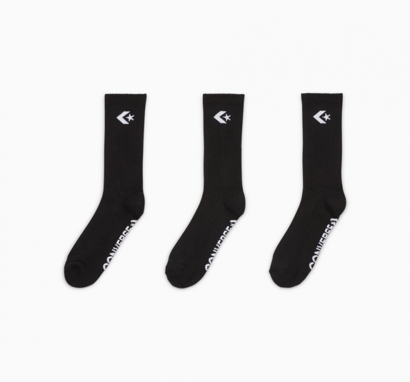 Converse 3-Pack Embroidered Crew Socks Zwart | 7610-TDSHA