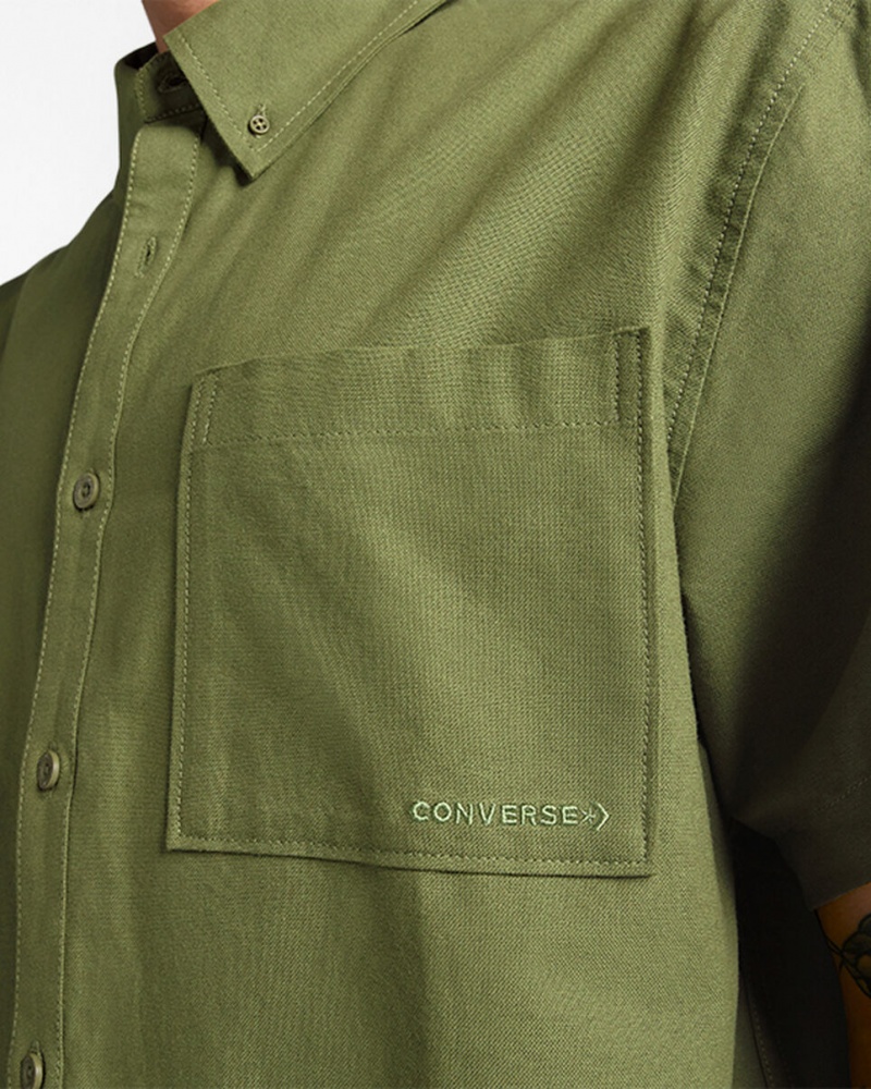 Converse Basic Woven Kort Sleeve Shirt Groen | 7136-LOUZW