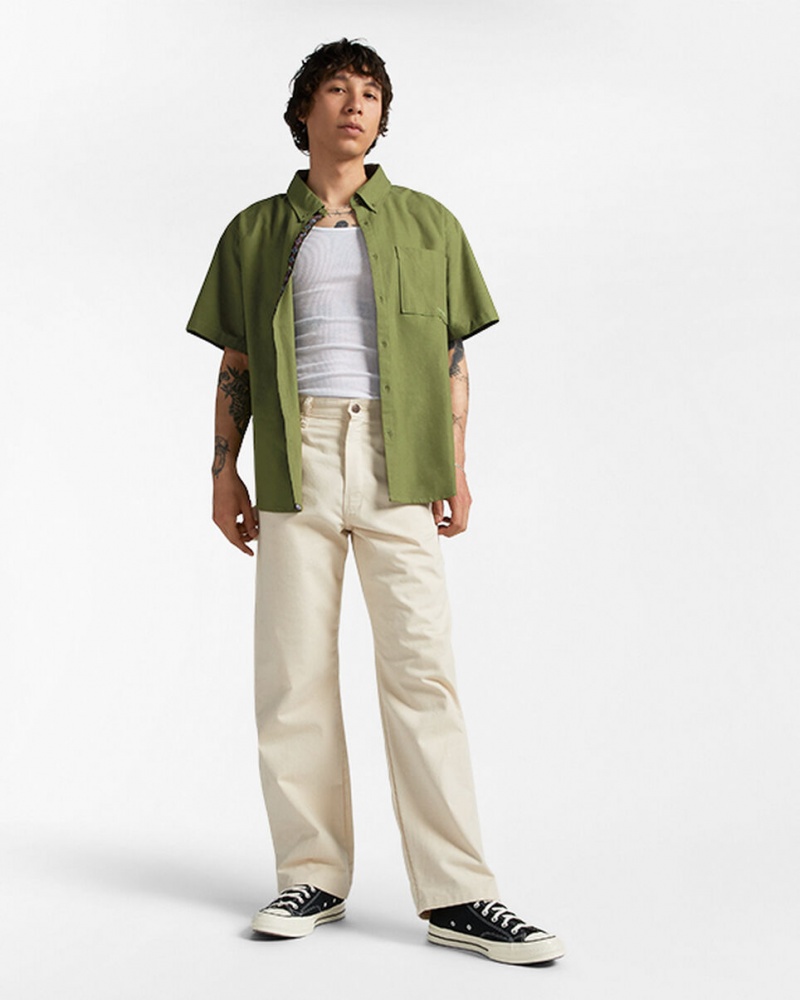 Converse Basic Woven Kort Sleeve Shirt Groen | 7136-LOUZW