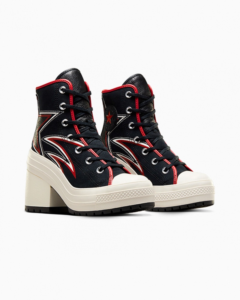 Converse Chuck 70 De Luxe Heel Moto Zwart Rood | 4689-FYXEC