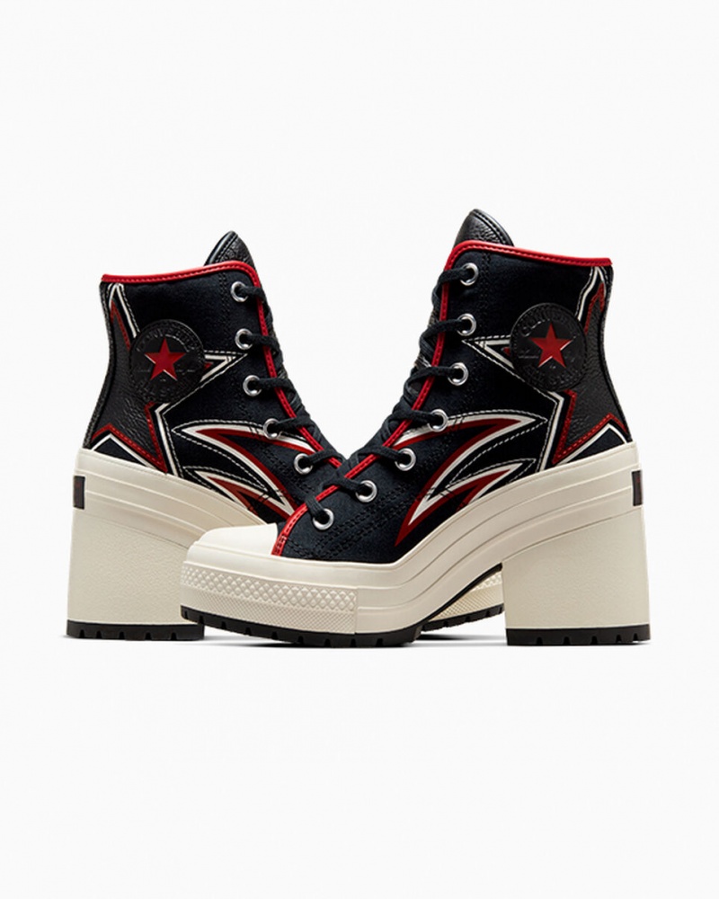 Converse Chuck 70 De Luxe Heel Moto Zwart Rood | 4689-FYXEC