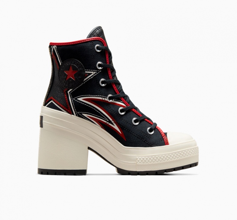 Converse Chuck 70 De Luxe Heel Moto Zwart Rood | 4689-FYXEC