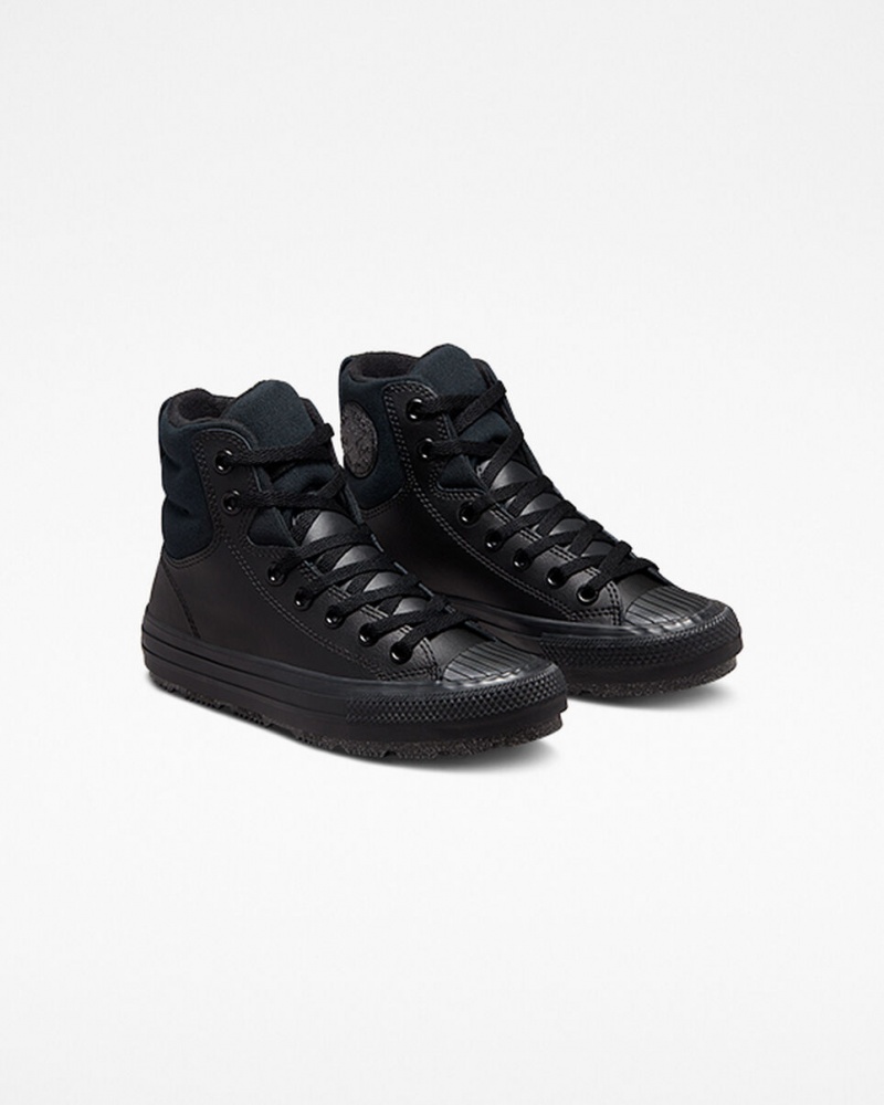 Converse Chuck Taylor All Star Berkshire Boot Leren Zwart Zwart Grijs | 0396-ZJCBH