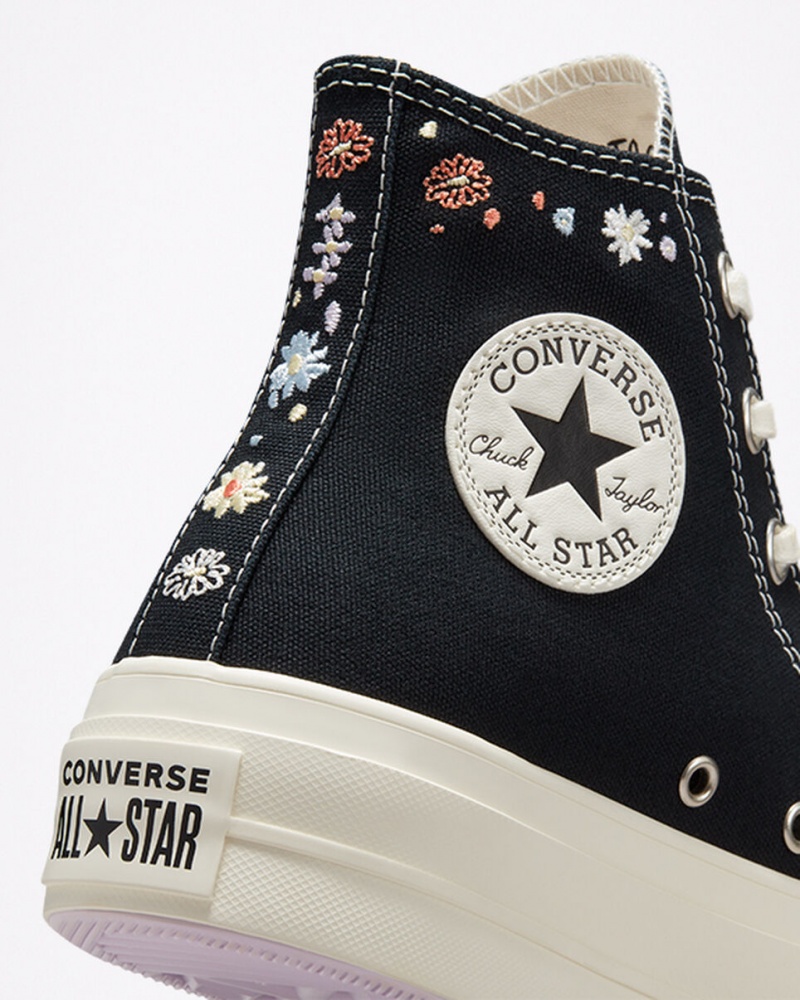 Converse Chuck Taylor All Star Lift Platform Embroidered Floral Zwart | 3248-ATVQM