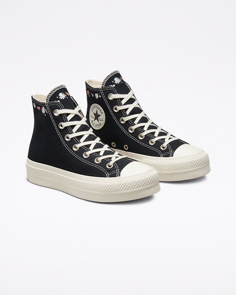 Converse Chuck Taylor All Star Lift Platform Embroidered Floral Zwart | 3248-ATVQM