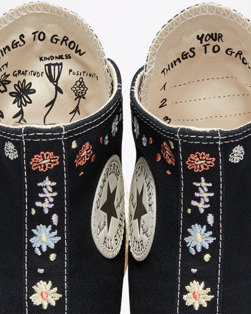 Converse Chuck Taylor All Star Lift Platform Embroidered Floral Zwart | 3248-ATVQM