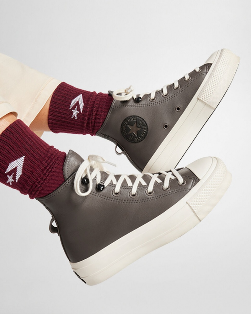 Converse Chuck Taylor All Star Lift Platform Fleece-Gevoerde Leren Zwart | 4387-DCAPL