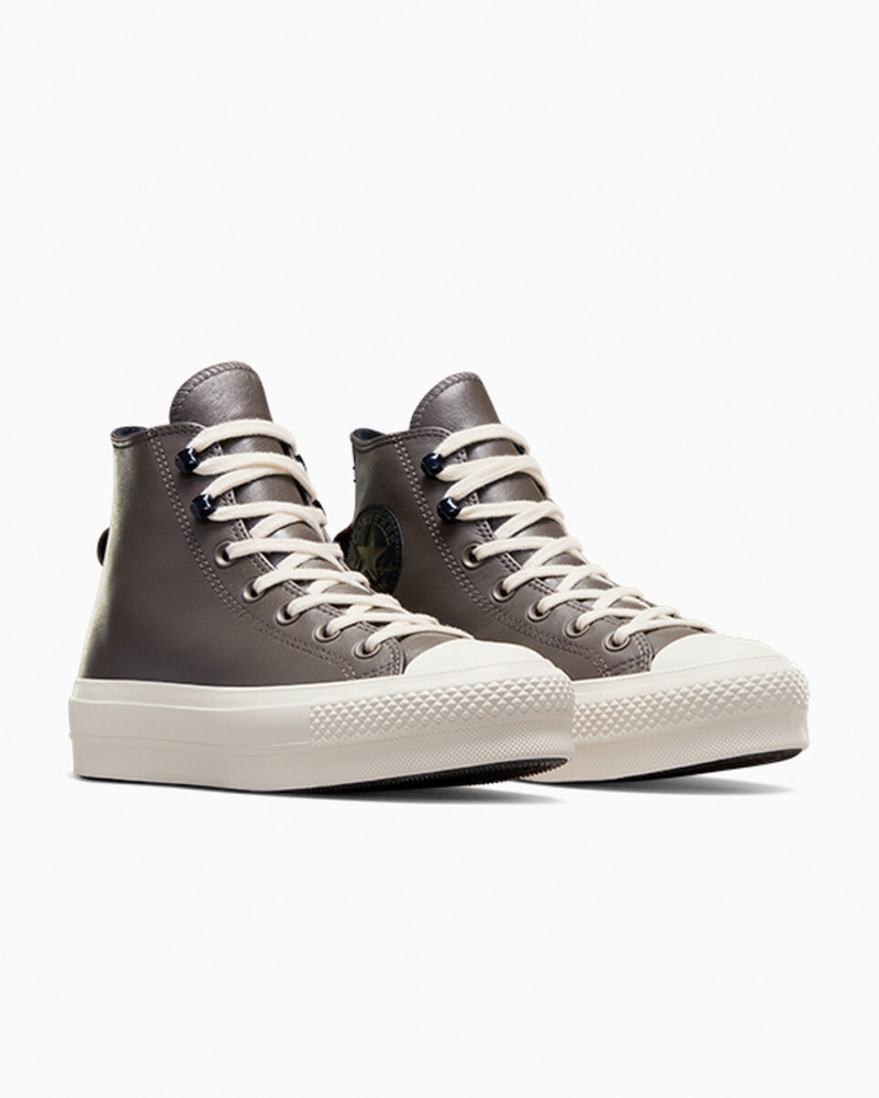 Converse Chuck Taylor All Star Lift Platform Fleece-Gevoerde Leren Zwart | 4387-DCAPL