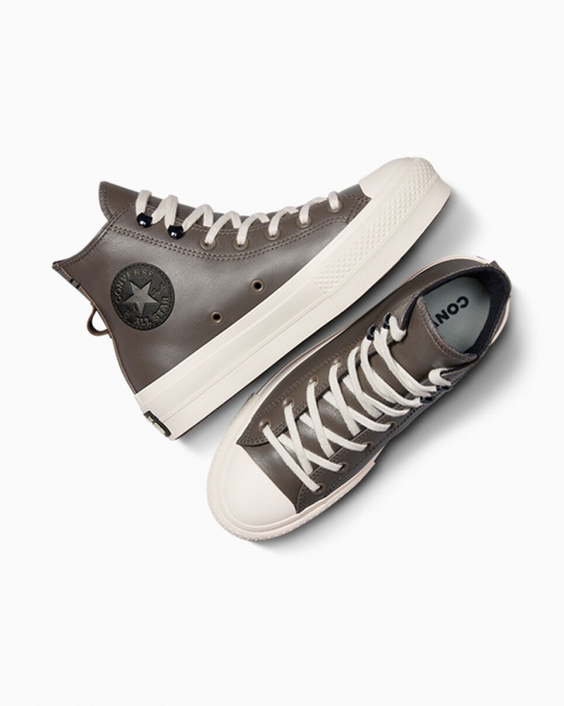 Converse Chuck Taylor All Star Lift Platform Fleece-Gevoerde Leren Zwart | 4387-DCAPL