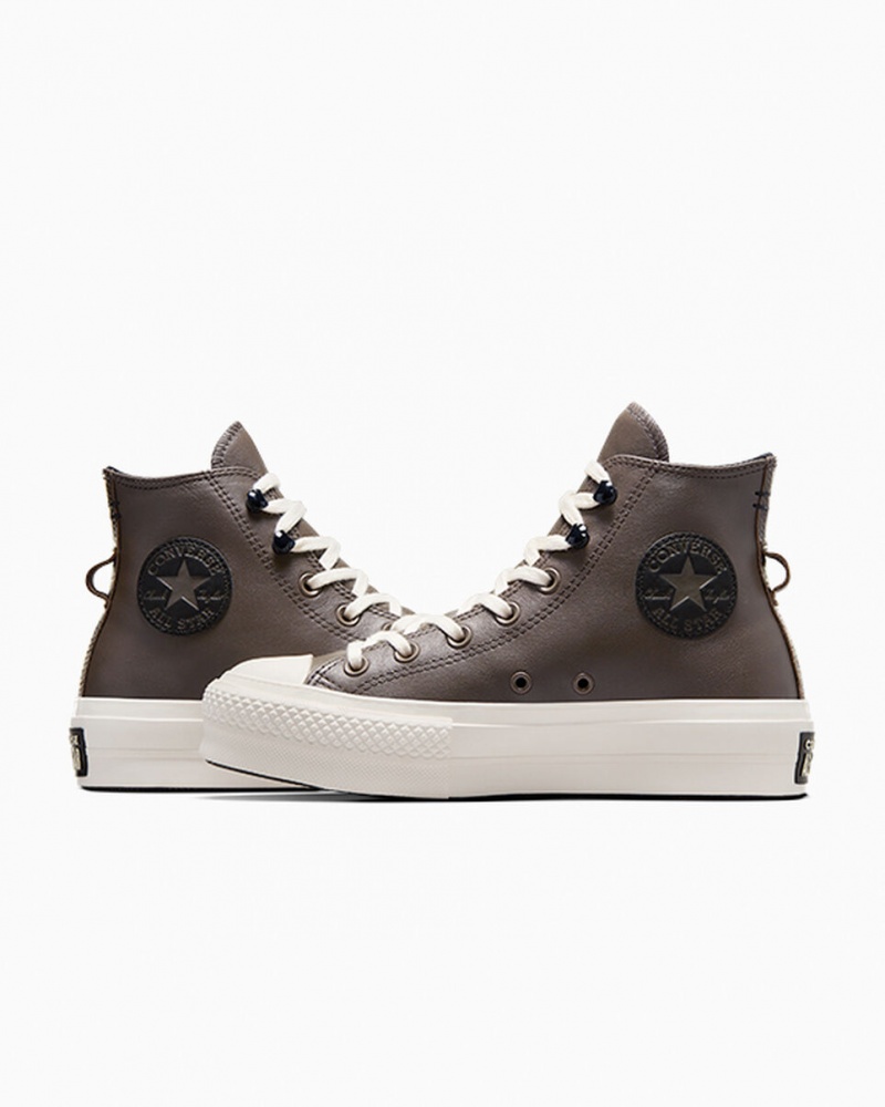 Converse Chuck Taylor All Star Lift Platform Fleece-Gevoerde Leren Zwart | 4387-DCAPL