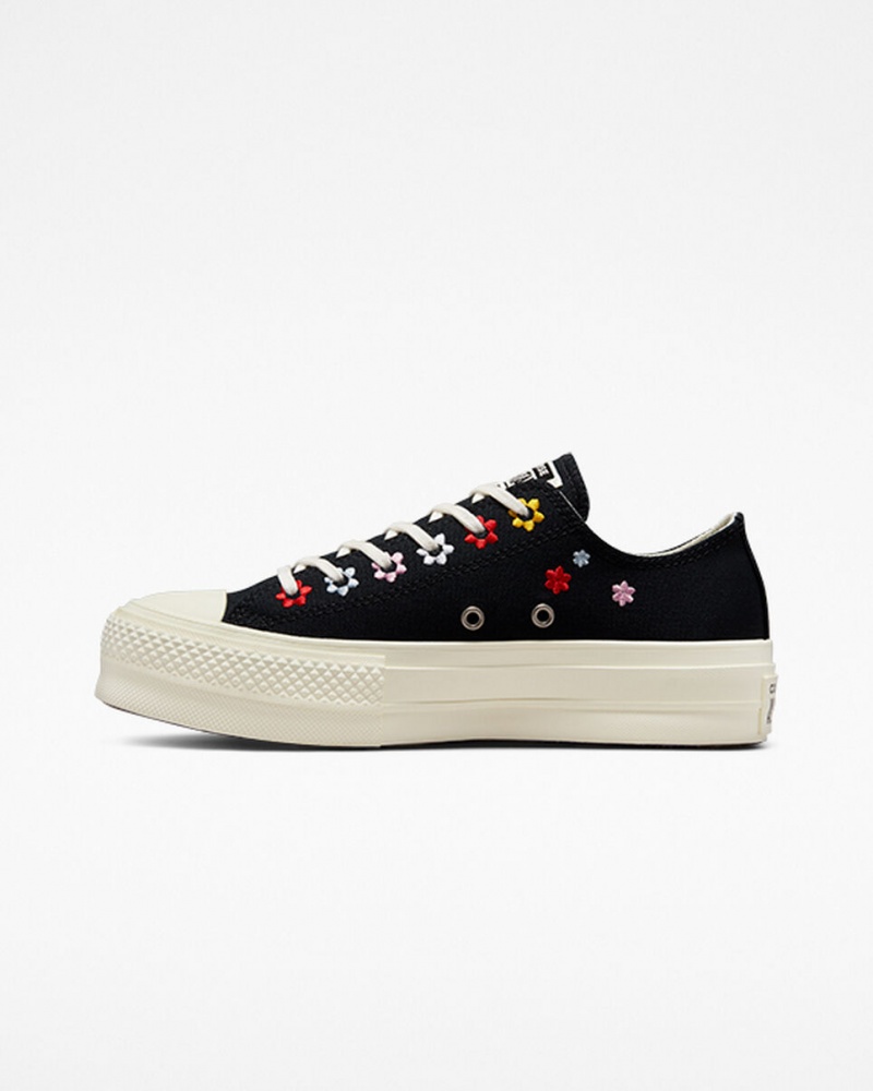 Converse Chuck Taylor All Star Lift Platform Floral Embroidery Zwart | 1804-UJAGP