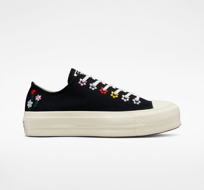 Converse Chuck Taylor All Star Lift Platform Floral Embroidery Zwart | 1804-UJAGP