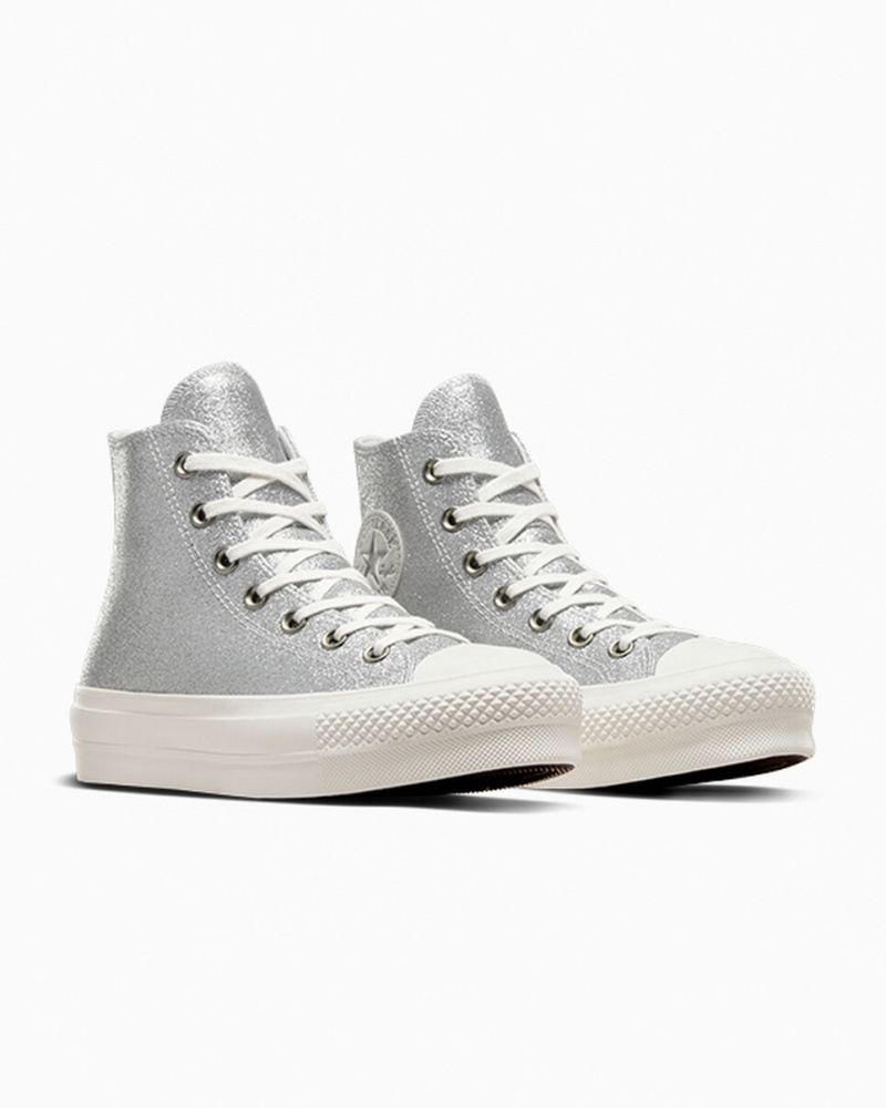 Converse Chuck Taylor All Star Lift Platform Glitter Zilver | 9028-MDVHQ