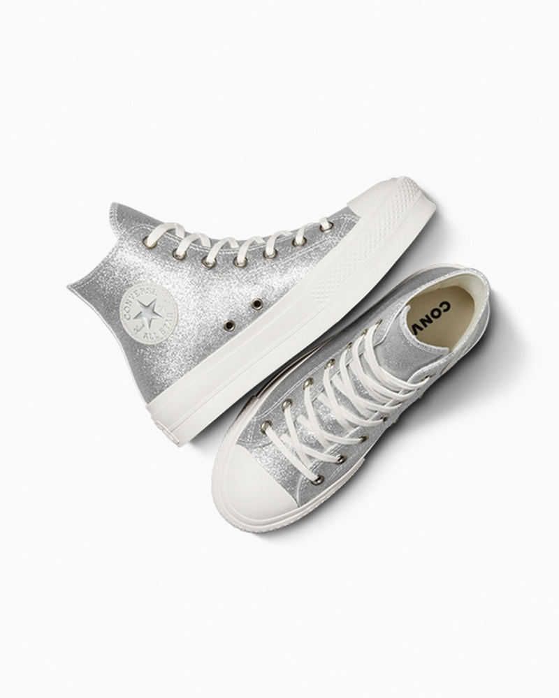 Converse Chuck Taylor All Star Lift Platform Glitter Zilver | 9028-MDVHQ