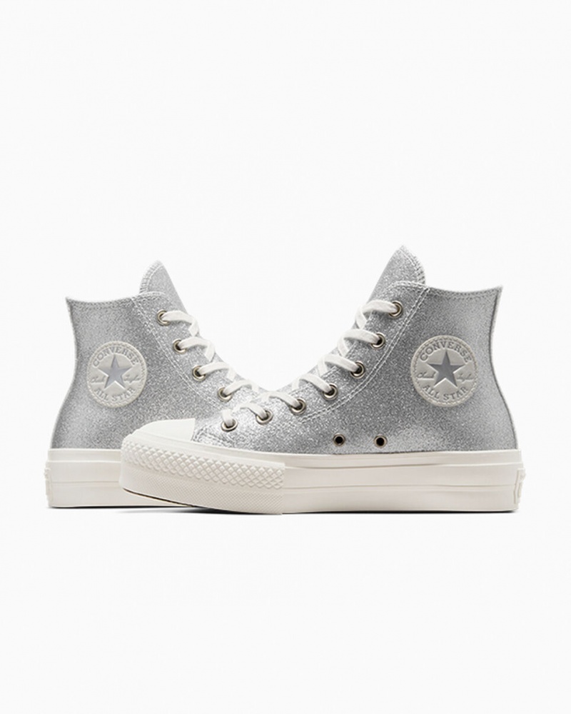 Converse Chuck Taylor All Star Lift Platform Glitter Zilver | 9028-MDVHQ