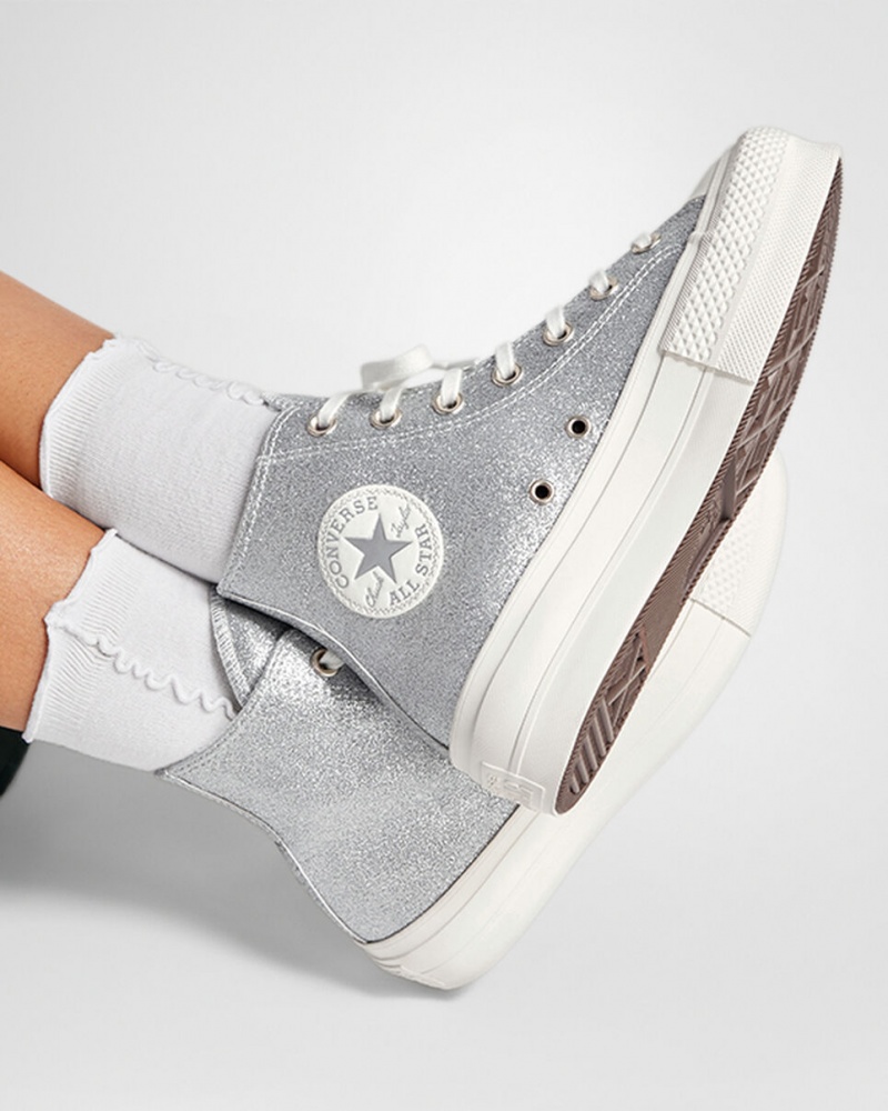 Converse Chuck Taylor All Star Lift Platform Glitter Zilver | 9028-MDVHQ