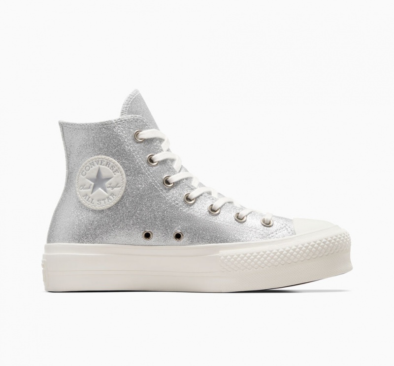 Converse Chuck Taylor All Star Lift Platform Glitter Zilver | 9028-MDVHQ