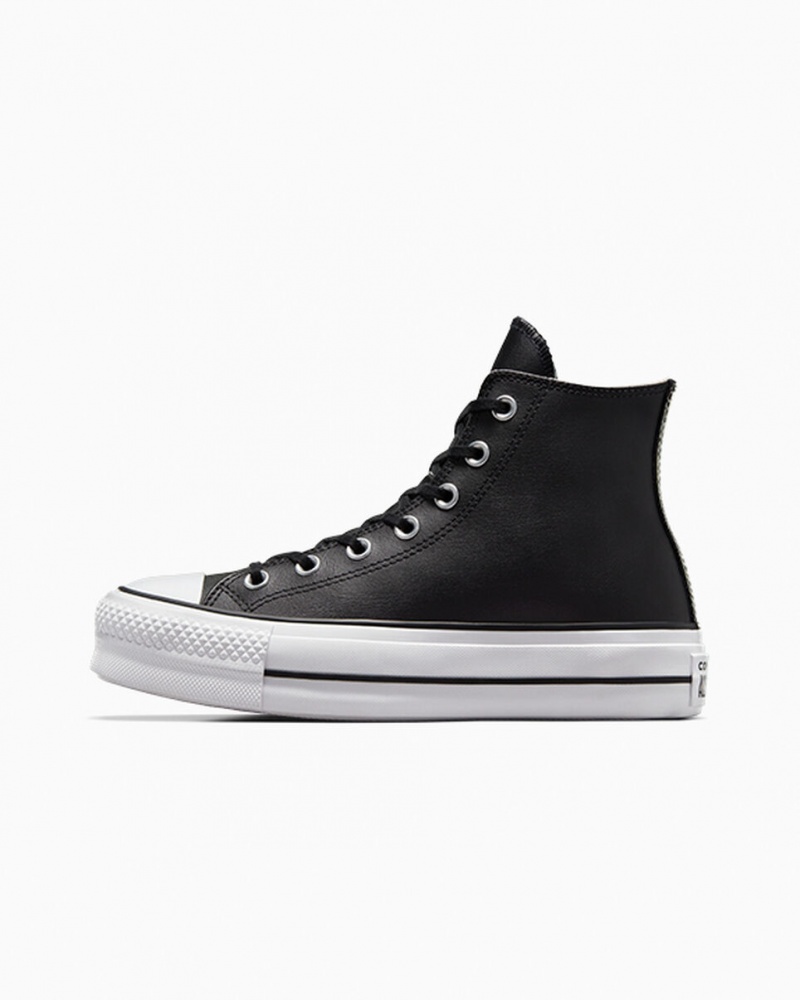 Converse Chuck Taylor All Star Lift Platform Leren Zwart Zwart Wit | 0524-VXACI