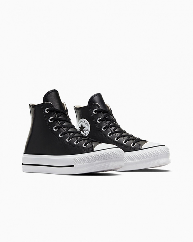 Converse Chuck Taylor All Star Lift Platform Leren Zwart Zwart Wit | 0524-VXACI