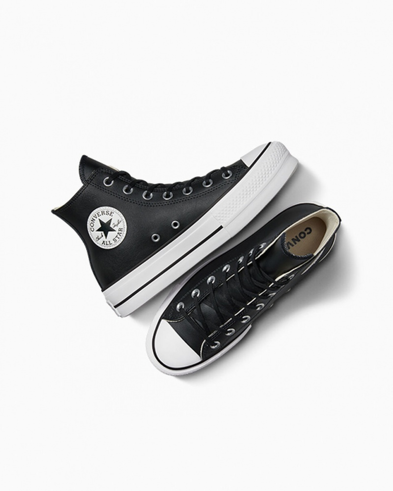 Converse Chuck Taylor All Star Lift Platform Leren Zwart Zwart Wit | 0524-VXACI