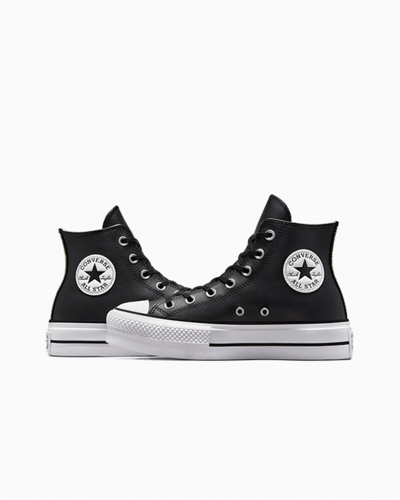 Converse Chuck Taylor All Star Lift Platform Leren Zwart Zwart Wit | 0524-VXACI