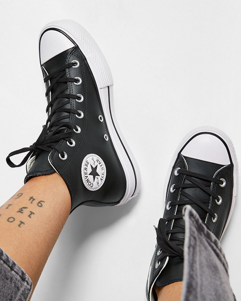 Converse Chuck Taylor All Star Lift Platform Leren Zwart Zwart Wit | 0524-VXACI