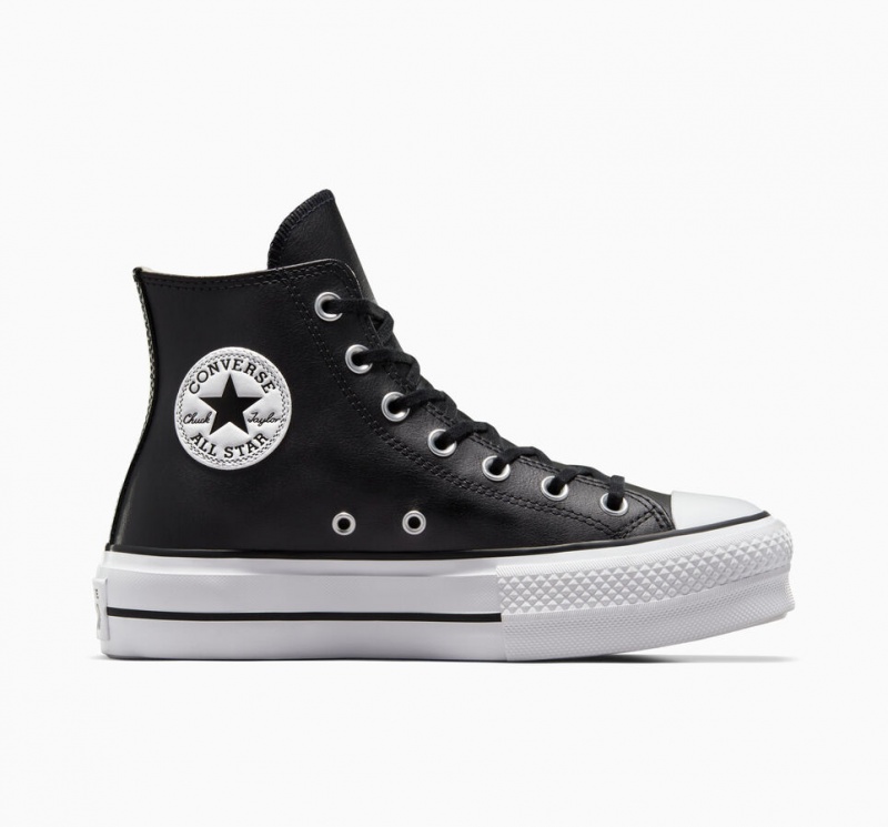 Converse Chuck Taylor All Star Lift Platform Leren Zwart Zwart Wit | 0524-VXACI