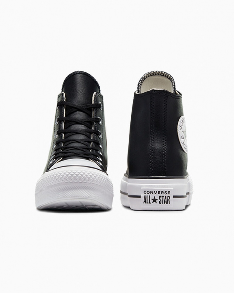 Converse Chuck Taylor All Star Lift Platform Leren Zwart Zwart Wit | 0834-JXEBU