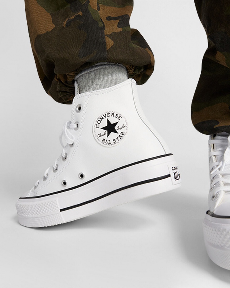 Converse Chuck Taylor All Star Lift Platform Leren Wit Zwart Wit | 9180-KVMZW