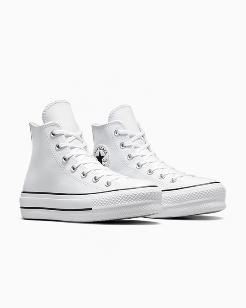 Converse Chuck Taylor All Star Lift Platform Leren Wit Zwart Wit | 9180-KVMZW