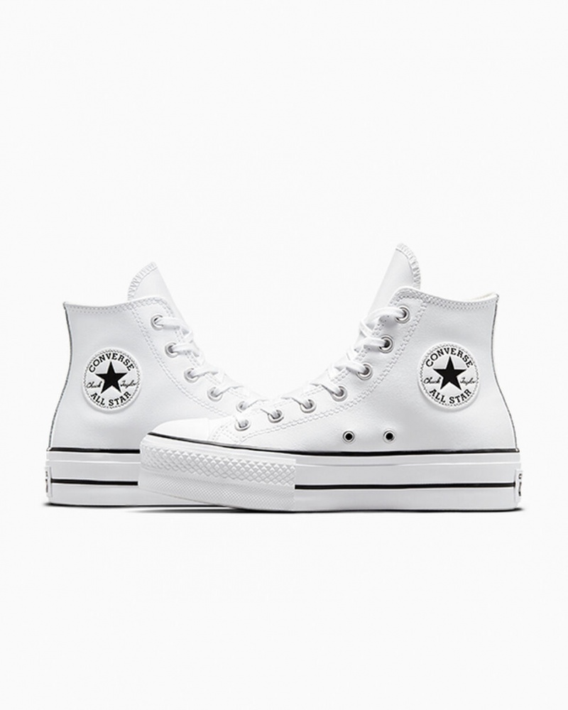 Converse Chuck Taylor All Star Lift Platform Leren Wit Zwart Wit | 9180-KVMZW