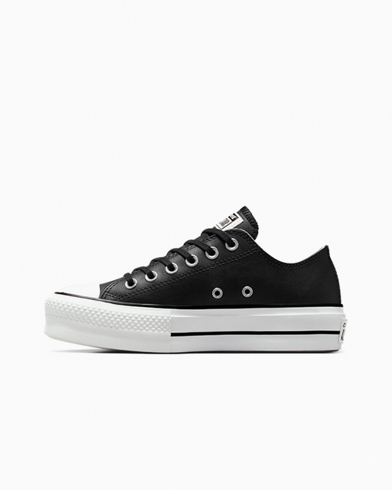 Converse Chuck Taylor All Star Lift Platform Leren Zwart Zwart Wit | 8412-ACFBG