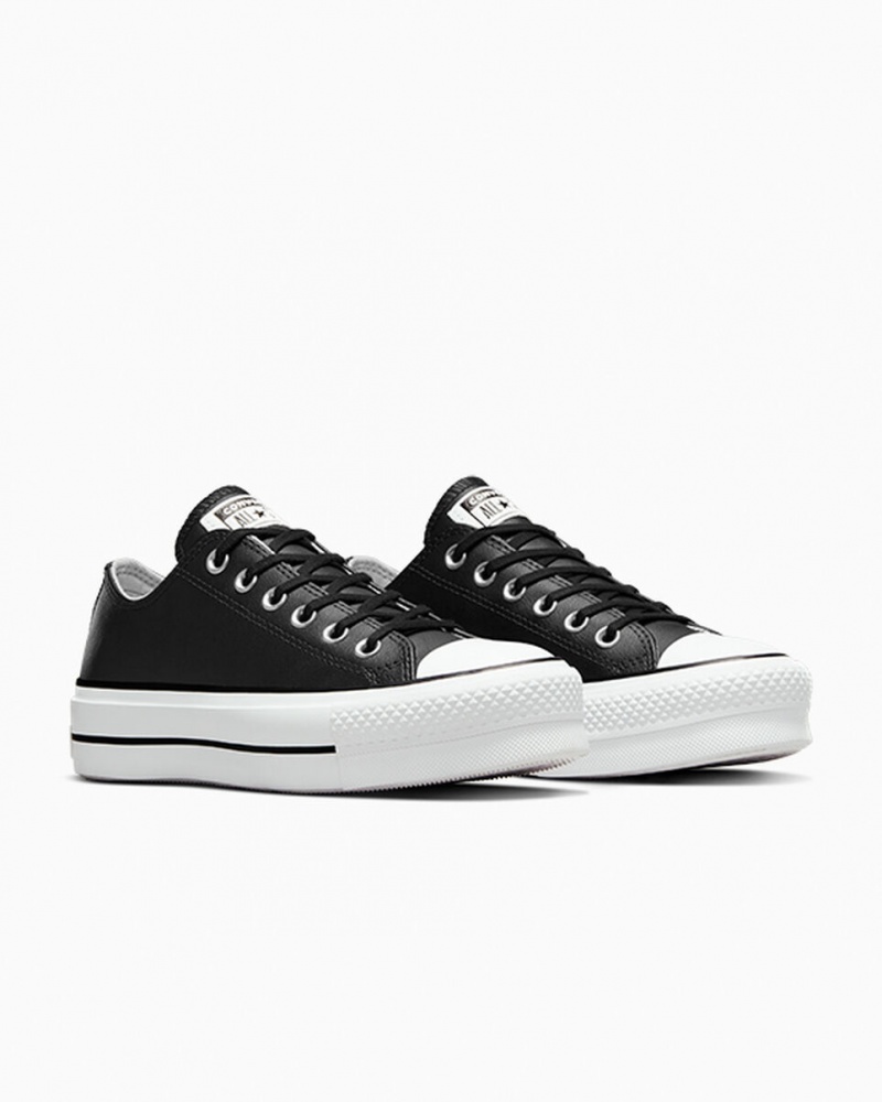 Converse Chuck Taylor All Star Lift Platform Leren Zwart Zwart Wit | 8412-ACFBG