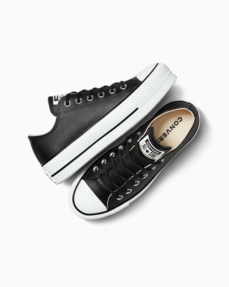 Converse Chuck Taylor All Star Lift Platform Leren Zwart Zwart Wit | 8412-ACFBG