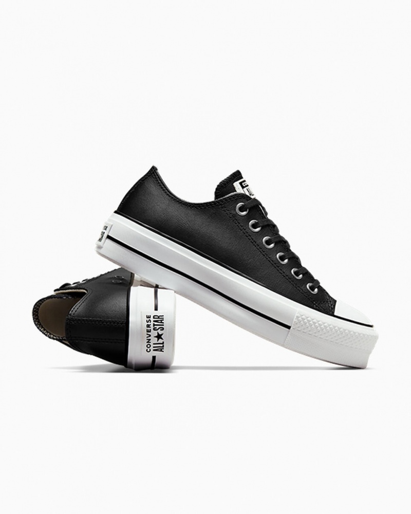 Converse Chuck Taylor All Star Lift Platform Leren Zwart Zwart Wit | 8412-ACFBG