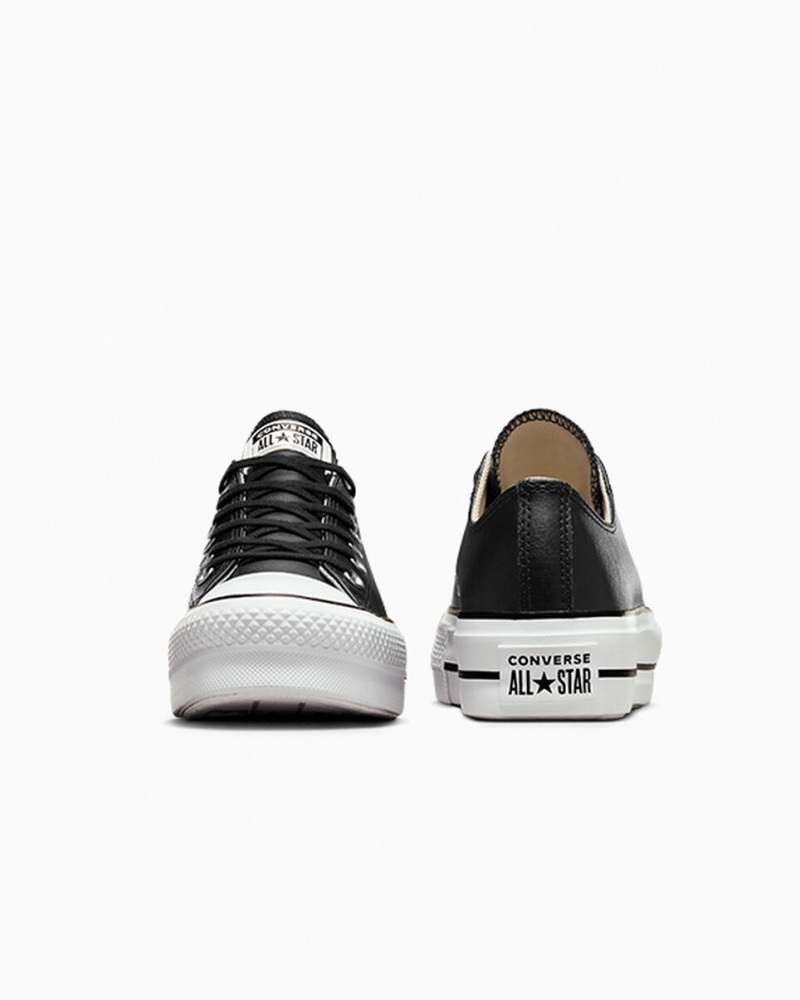 Converse Chuck Taylor All Star Lift Platform Leren Zwart Zwart Wit | 8412-ACFBG