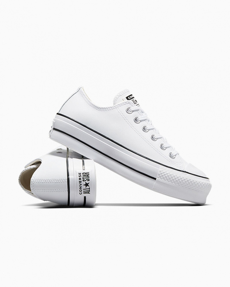 Converse Chuck Taylor All Star Lift Platform Leren Wit Zwart Wit | 8741-DJVTL