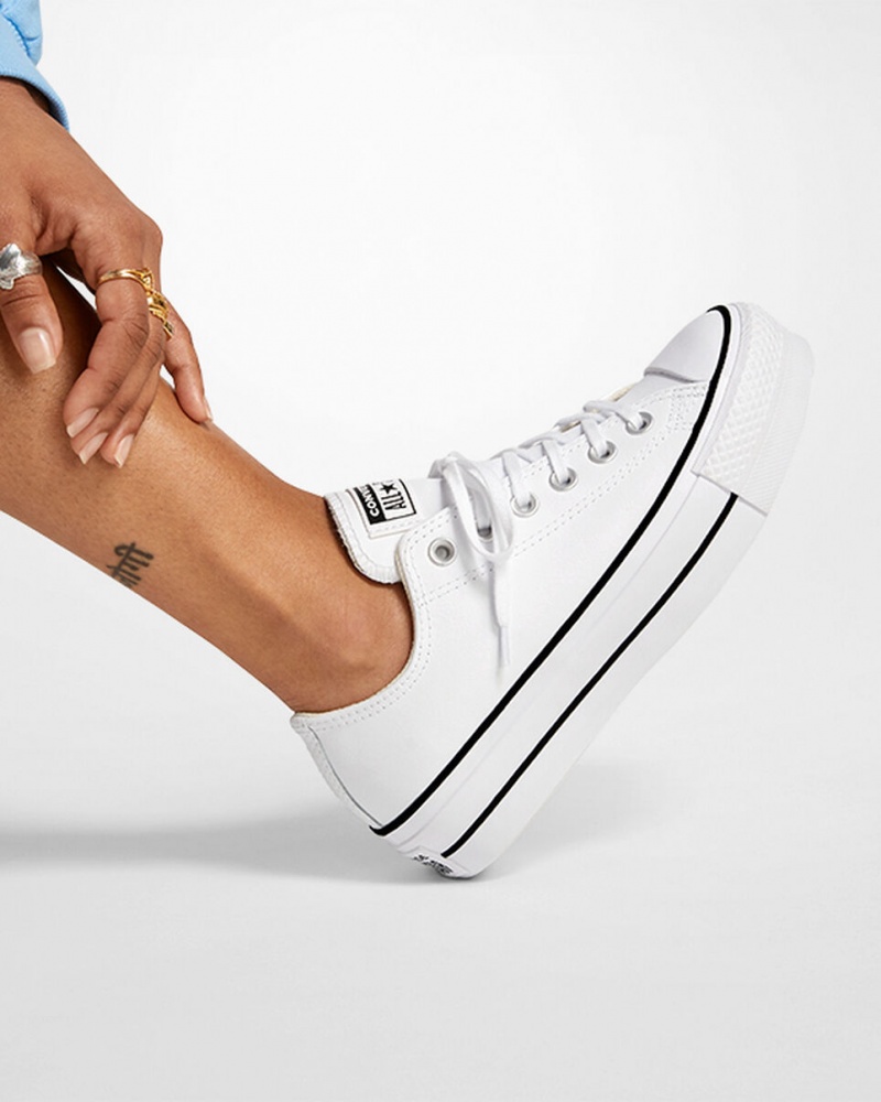 Converse Chuck Taylor All Star Lift Platform Leren Wit Zwart Wit | 8741-DJVTL