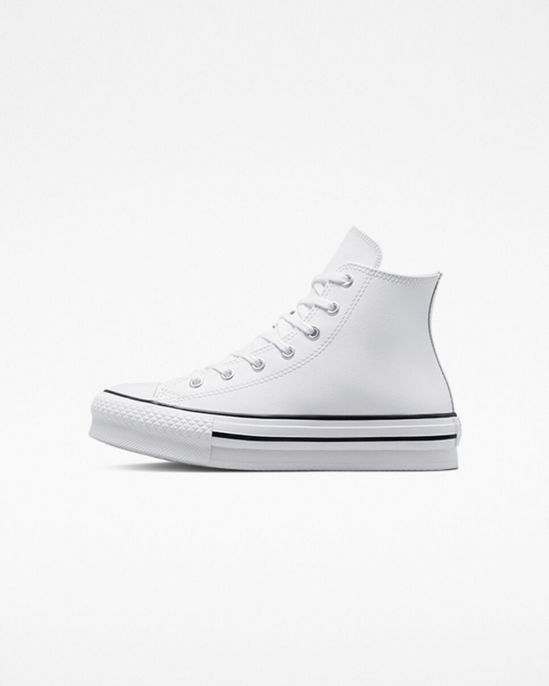 Converse Chuck Taylor All Star Lift Platform Leren Wit Zwart | 1024-EHCRU