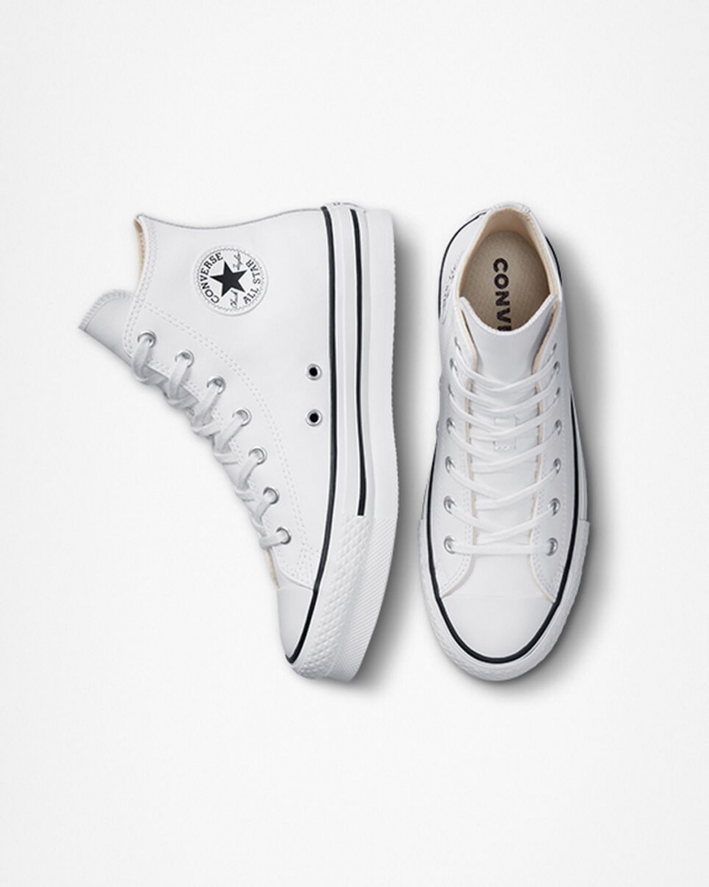 Converse Chuck Taylor All Star Lift Platform Leren Wit Zwart | 1024-EHCRU