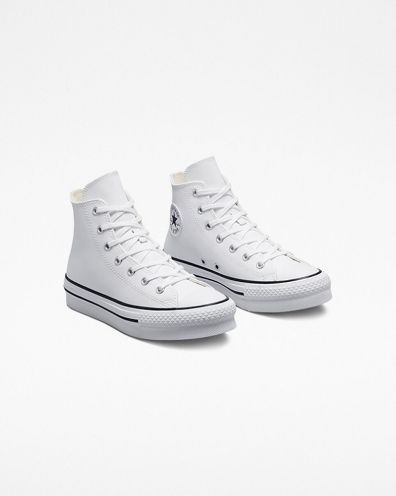 Converse Chuck Taylor All Star Lift Platform Leren Wit Zwart | 1024-EHCRU