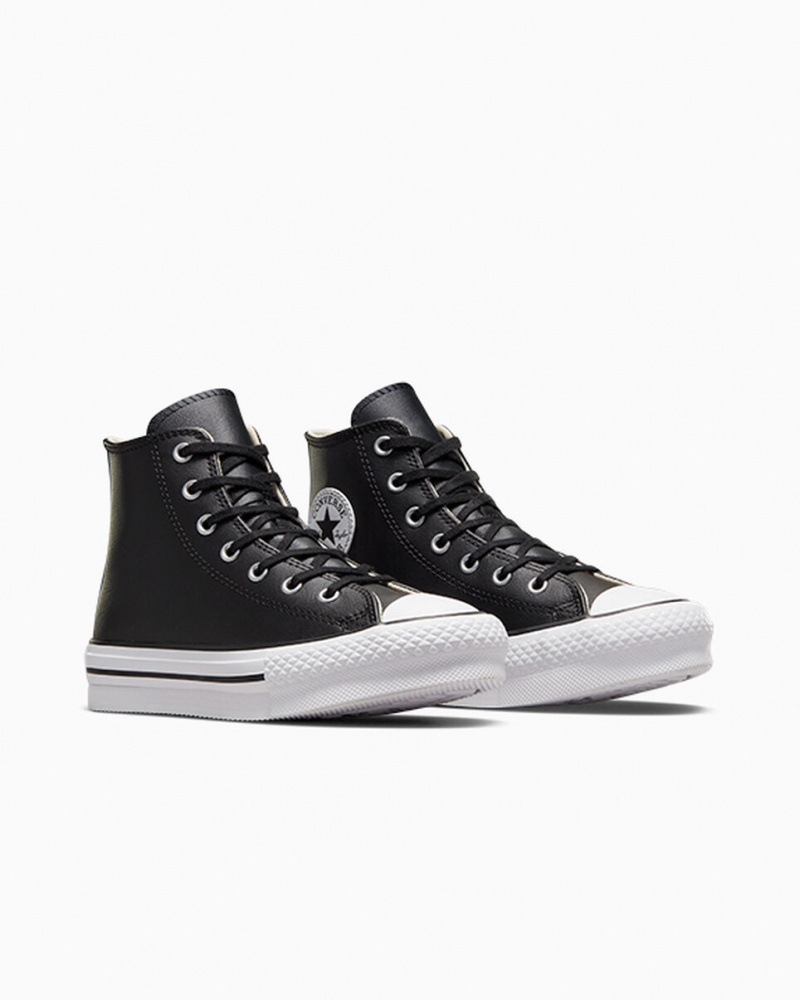 Converse Chuck Taylor All Star Lift Platform Leren Zwart Wit | 3186-EQBFP