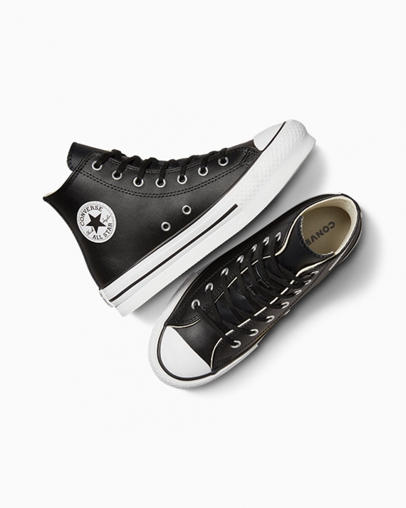 Converse Chuck Taylor All Star Lift Platform Leren Zwart Wit | 3186-EQBFP